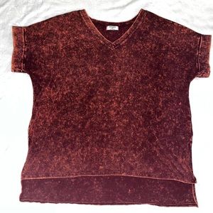 3X V-neck tee. Maroon and “washed”